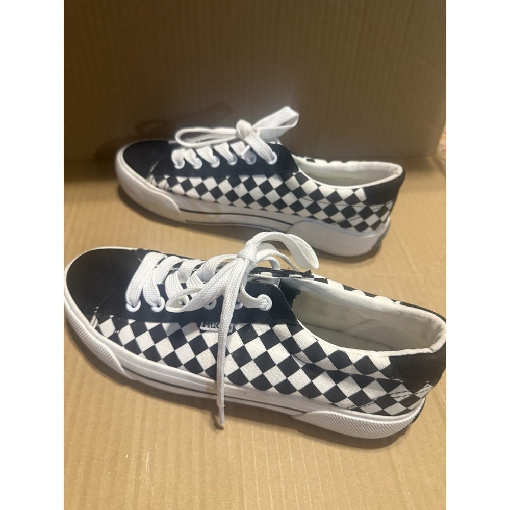 Mudd‎ Poppy 04L Canvas Sneakers Shoes Black White Checkered Laced Women's Size 8